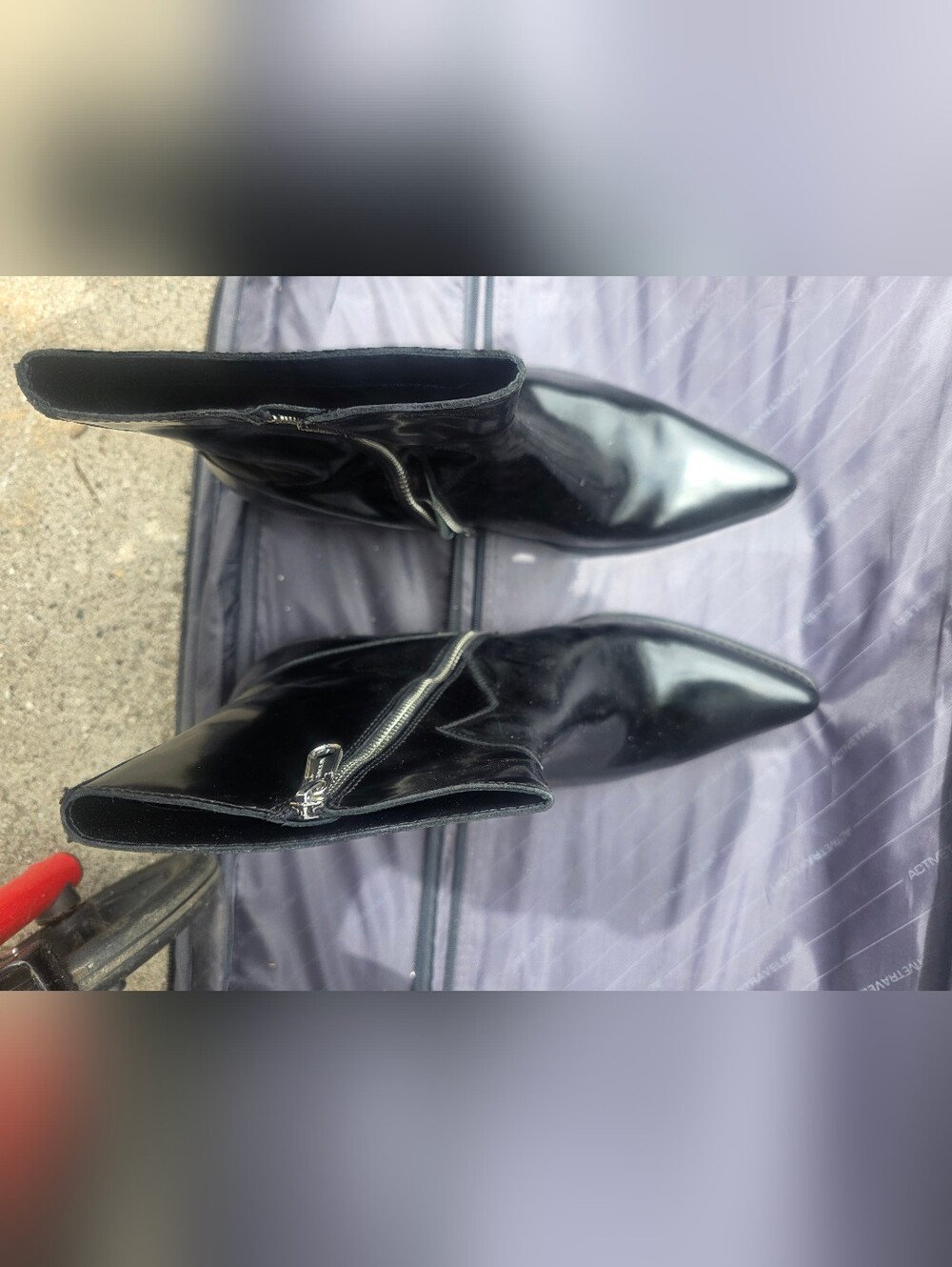 Black Pointed Toe Patent Leather Ankle Boots
